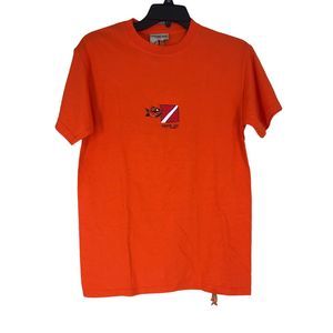 Piranha Joe Jamaica Vibrant Orange T-Shirt w/Puffed Pirana On the Hem SZ S
